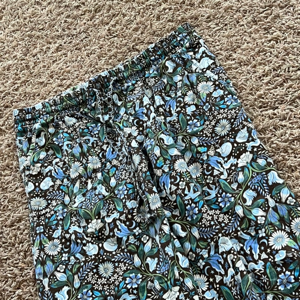 Vera‎ Bradley Pajama Pants Small Blue Floral Cat Bird Print Lounge Sleepwear